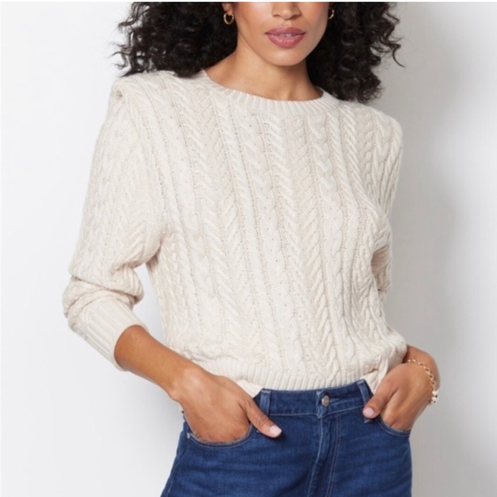 NWT Evereve Alexis Strong Shoulder Cable Pullover Sweater size XS